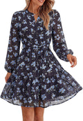 BTFBM Womens Dresses Fall Chiffon Floral V Neck Long Sleeve Mini Dress | Hidden Button Down, Flowy A Line Boho Casual Dress, Fashion Clothing 2026, Cocktail Party Holiday Wedding Guest Dresses