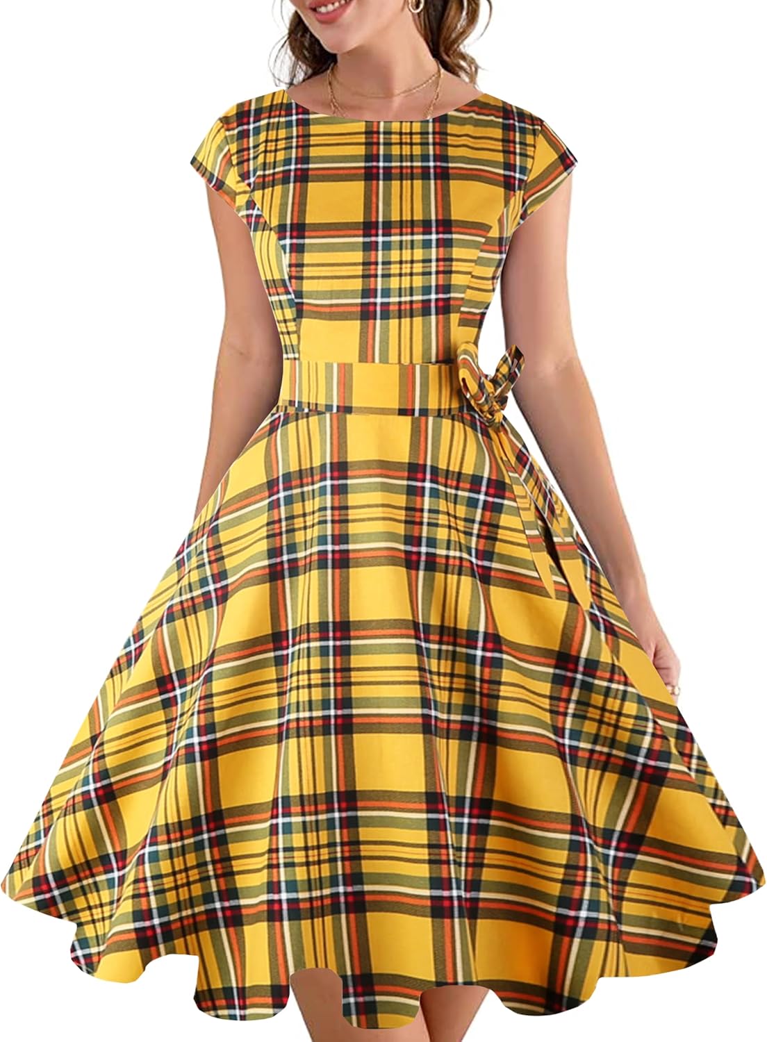 PUKAVT Women's Vintage 1950s Dress Cocktail Party Dress | Cap Sleeve Dress, Wedding Guest Dress, Homecoming Dress, Daily Work Dress, Halloween dress, Tea Party Dress, Date Night Dress