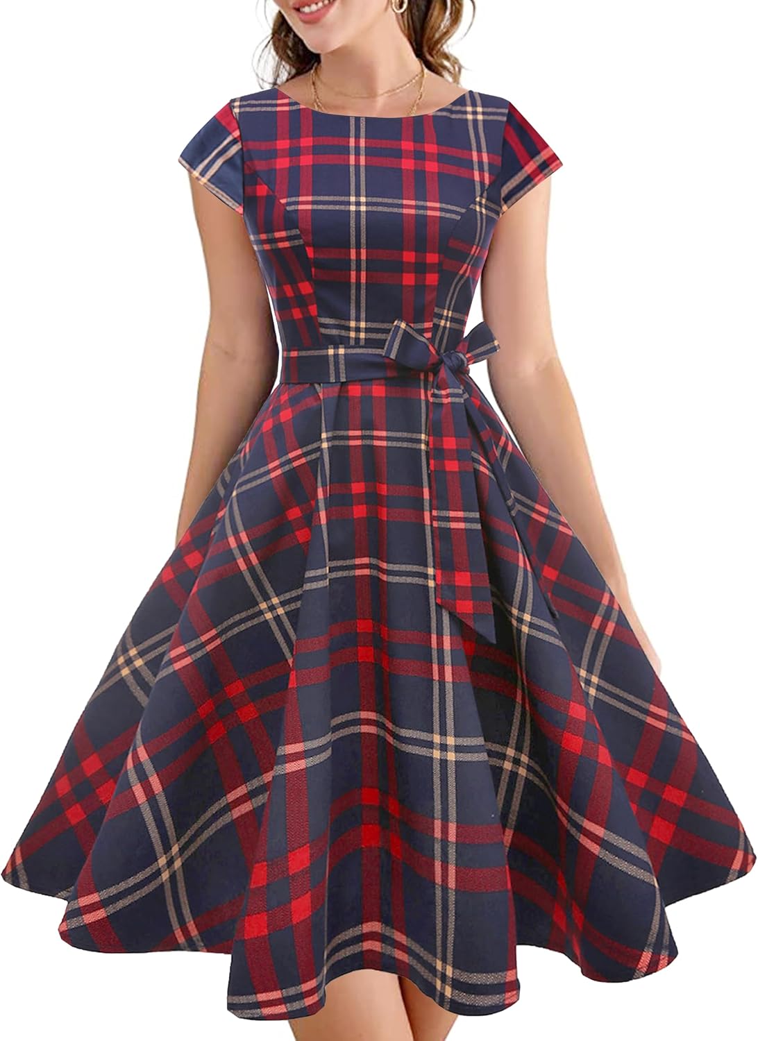 PUKAVT Women's Vintage 1950s Dress Cocktail Party Dress | Cap Sleeve Dress, Wedding Guest Dress, Homecoming Dress, Daily Work Dress, Halloween dress, Tea Party Dress, Date Night Dress