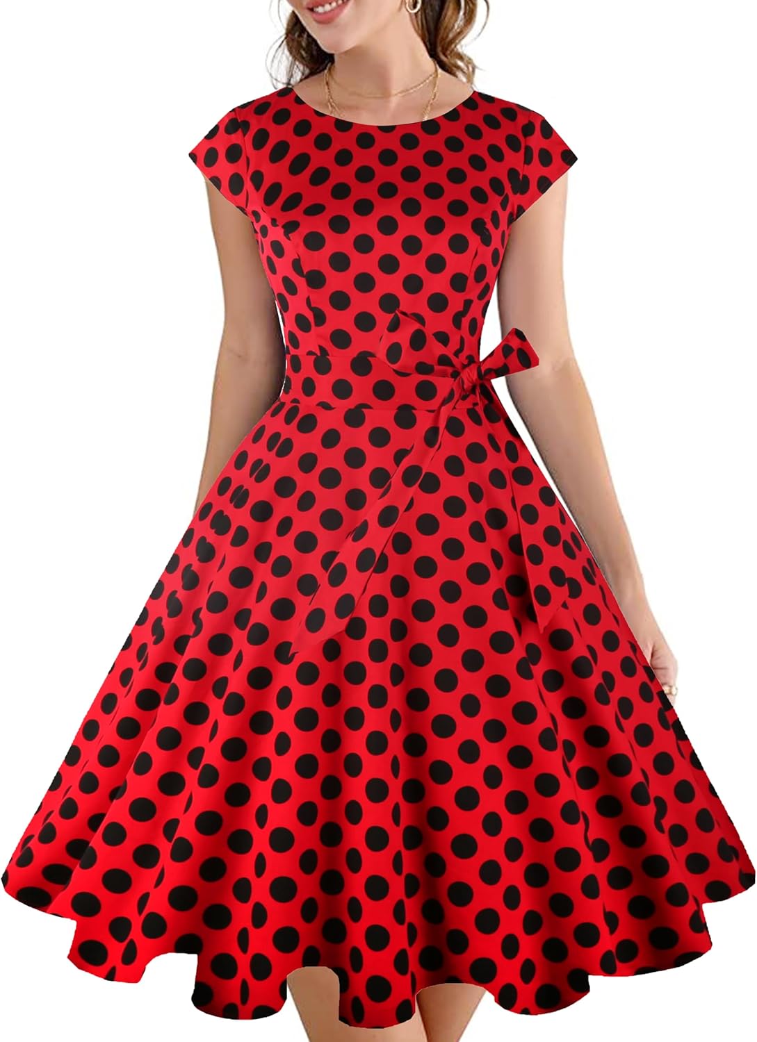 PUKAVT Women's Vintage 1950s Dress Cocktail Party Dress | Cap Sleeve Dress, Wedding Guest Dress, Homecoming Dress, Daily Work Dress, Halloween dress, Tea Party Dress, Date Night Dress