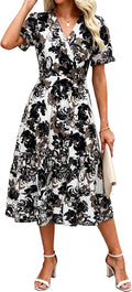 OLICE Summer Dresses Midi Dress V Neck Puffy Short Sleeve Flowy Casual Vacation Beach Sundresses 2026 with Pockets