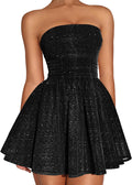 DAAWENXI Women's Sexy Strapless Mini Dress Sequin Ruched Bow Graduation Party Prom Short Dresses