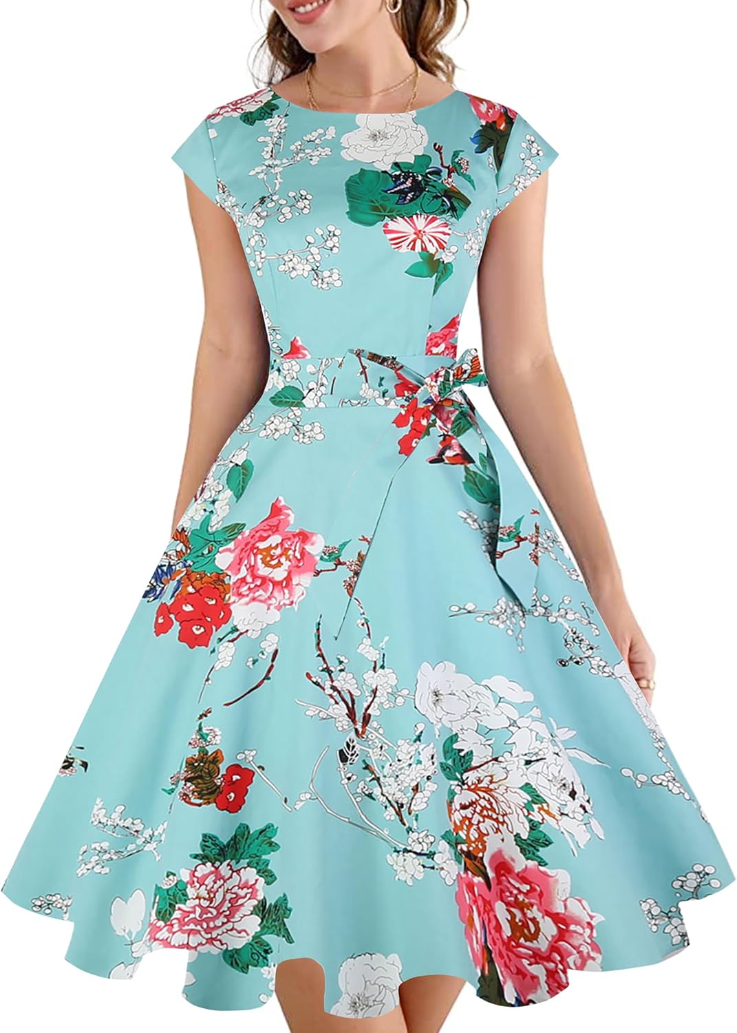 PUKAVT Women's Vintage 1950s Dress Cocktail Party Dress | Cap Sleeve Dress, Wedding Guest Dress, Homecoming Dress, Daily Work Dress, Halloween dress, Tea Party Dress, Date Night Dress