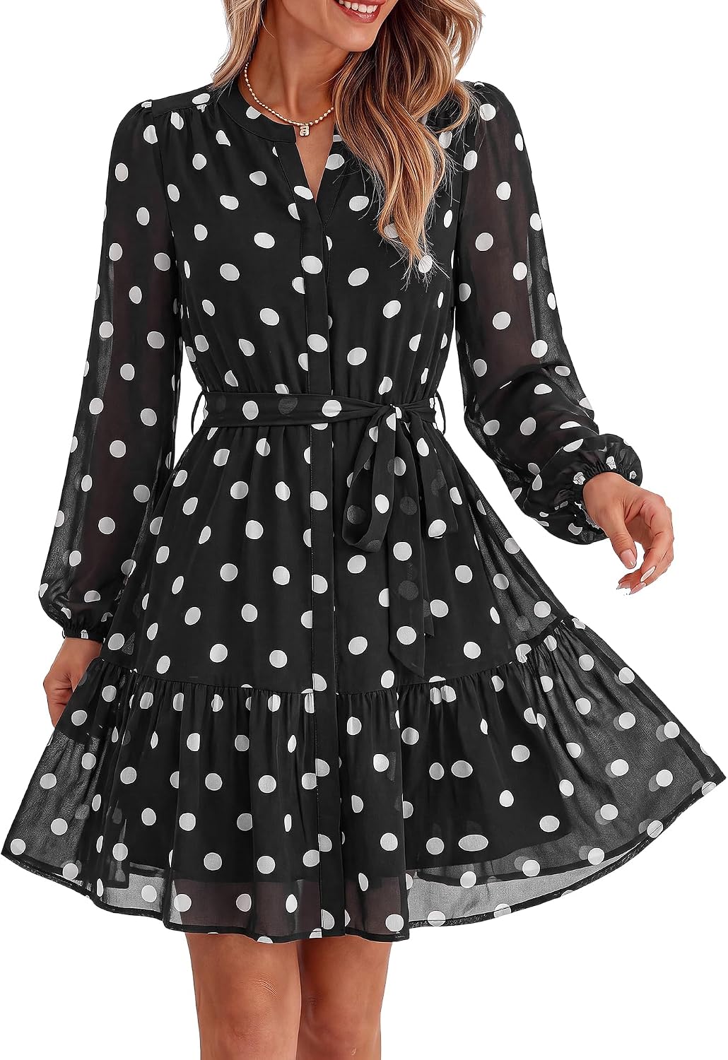 BTFBM Womens Dresses Fall Chiffon Floral V Neck Long Sleeve Mini Dress | Hidden Button Down, Flowy A Line Boho Casual Dress, Fashion Clothing 2026, Cocktail Party Holiday Wedding Guest Dresses