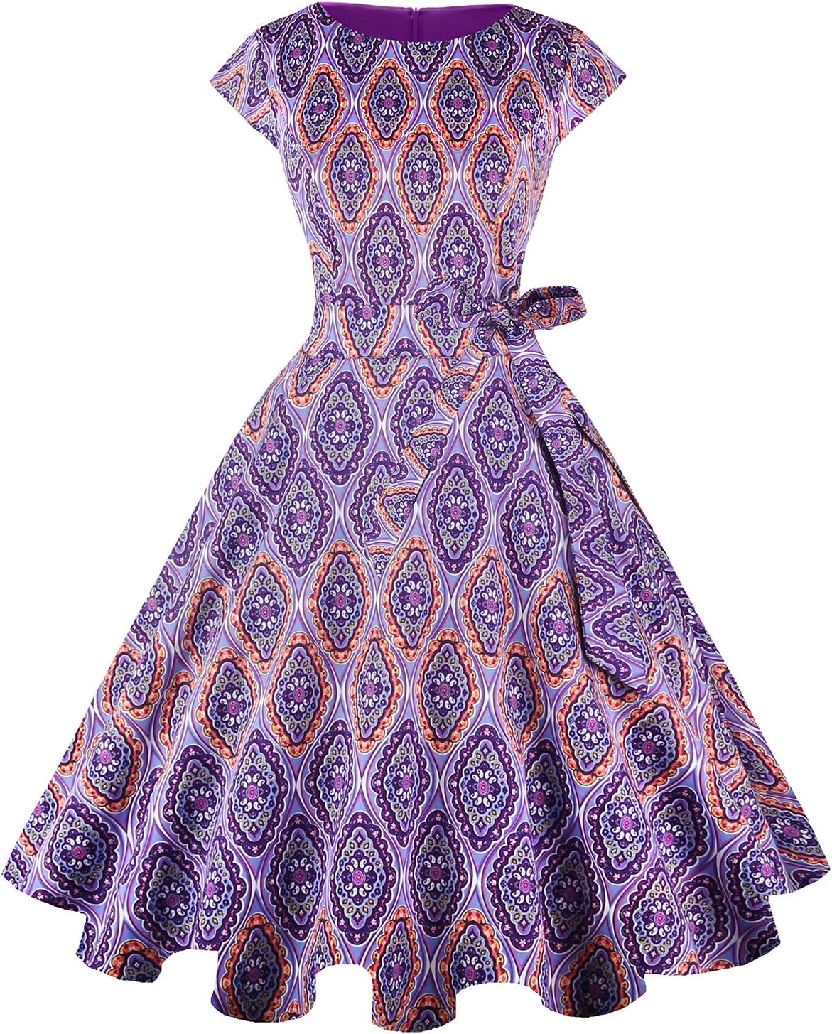 PUKAVT Women's Vintage 1950s Dress Cocktail Party Dress | Cap Sleeve Dress, Wedding Guest Dress, Homecoming Dress, Daily Work Dress, Halloween dress, Tea Party Dress, Date Night Dress